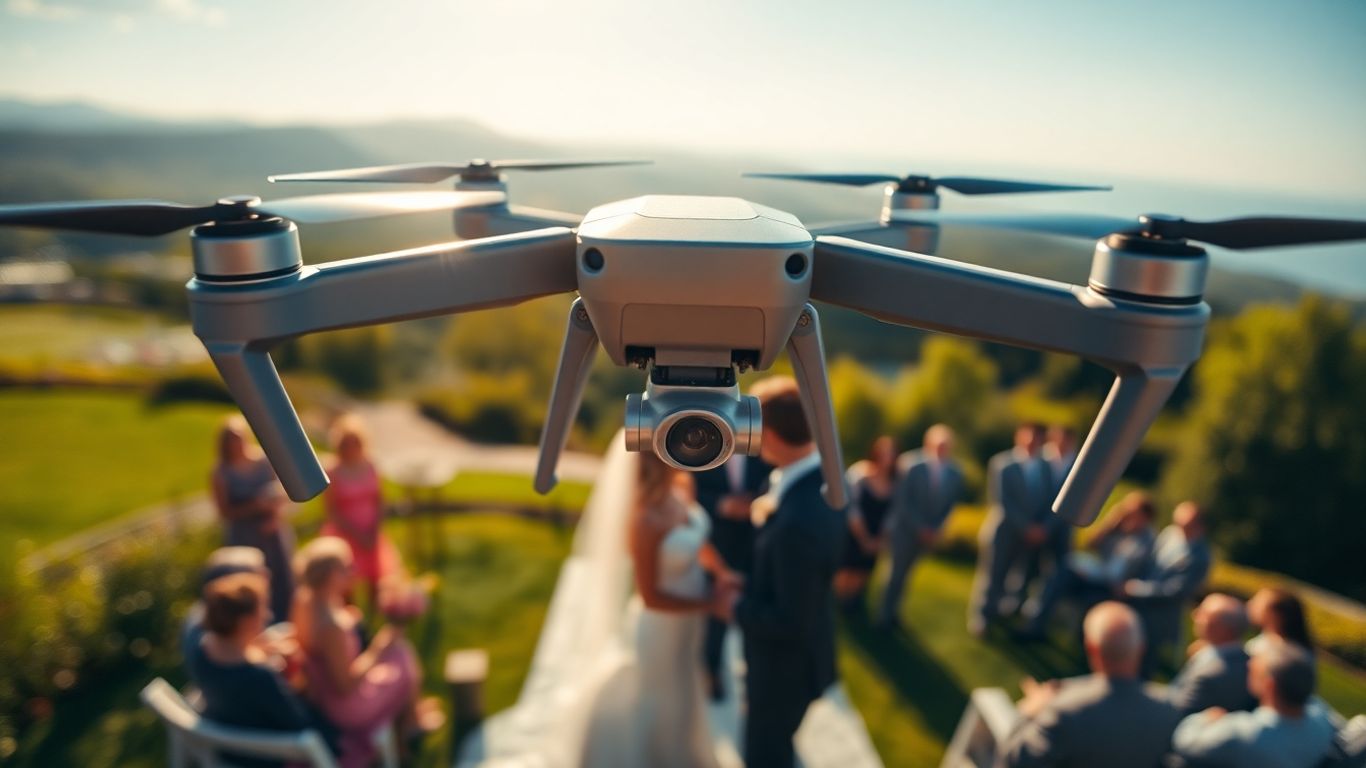 Drone filming a wedding ceremony from above.