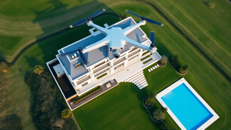 Drone photographing a luxury real estate property from above.