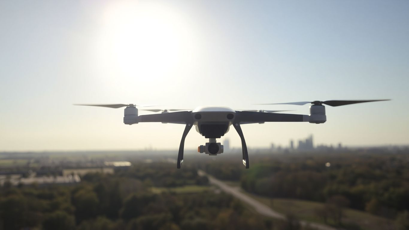 Drone flying over Illinois landscape with city.